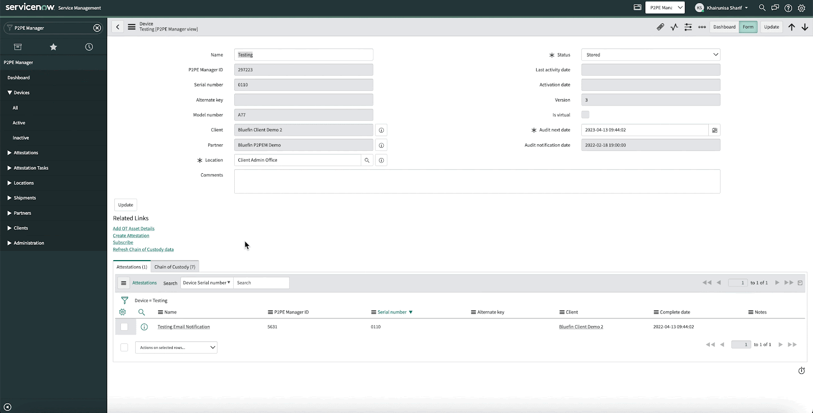 Update Device Status in ServiceNow P2PE Manager